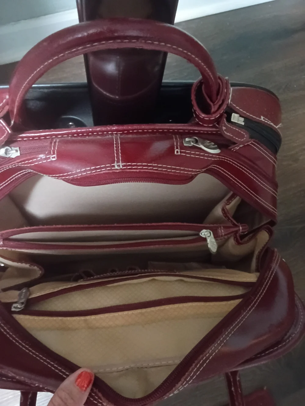 Women's Red Leather Laptop Bag - Structured Professional Tote